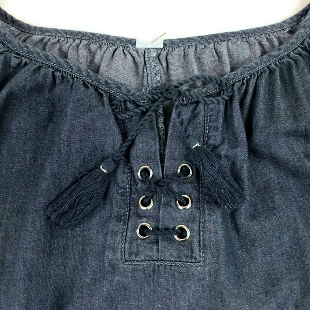 Justice Girls Chambray Lace Up Bell Sleeve Peasant Top Blue Size 18-20